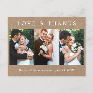 Moderne einfache Liebes Dankeschön 3 Foto Hochzeit Postkarte