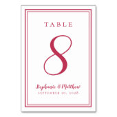 Moderne einfache Magenta Red Wedding Custom Trendy Tischnummer (Rückseite)