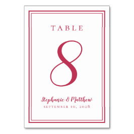 Moderne einfache Magenta Red Wedding Custom Trendy Tischnummer