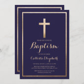 Moderne einfache Marinegold-Grenztaufe Einladung (Vorne/Hinten)