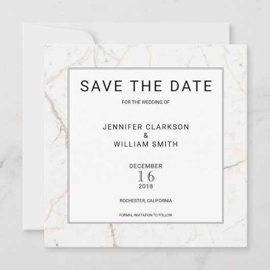 Moderne, einfache Marmor, weiße Hochzeit Save the  Date (Vorderseite)