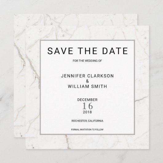 Moderne, einfache Marmor, weiße Hochzeit Save the  Save The Date (Vorne/Hinten)