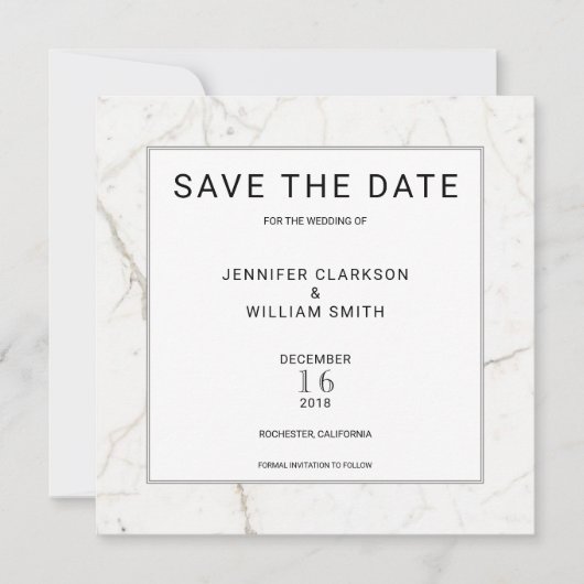 Moderne, einfache Marmor, weiße Hochzeit Save the  Save The Date (Vorderseite)