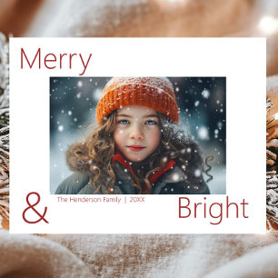 Moderne einfache Merry & Bright 1 Foto Postkarte