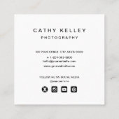 Moderne einfache Minimal Foto QR Code Social Media Quadratische Visitenkarte (Rückseite)