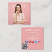 Moderne einfache Minimal Foto QR Code Social Media Quadratische Visitenkarte (Vorne/Hinten)