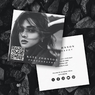 Moderne einfache Minimal Foto QR Code Social Media Quadratische Visitenkarte