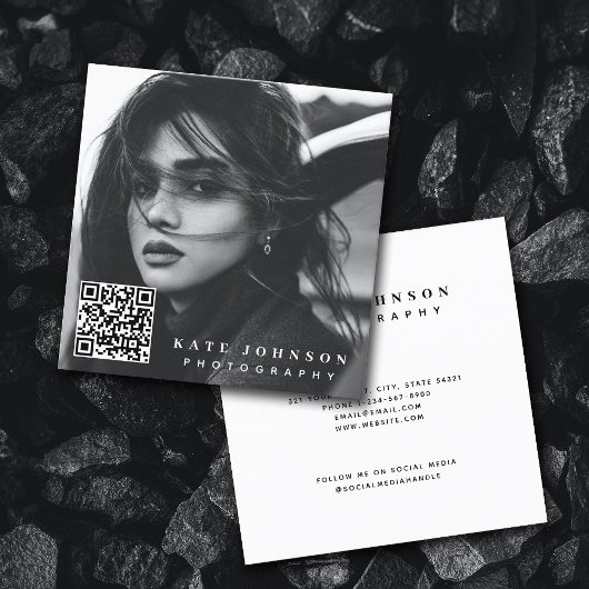 Moderne einfache Minimal Foto QR Code Social Media Quadratische Visitenkarte