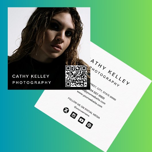 Moderne einfache Minimal Foto QR Code Social Media Quadratische Visitenkarte