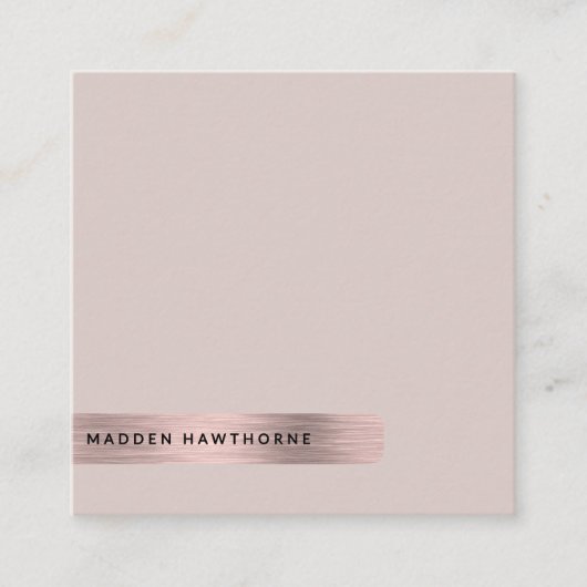 Moderne, einfache Minimal-Imitate Rose Gold Brushe Quadratische Visitenkarte (Vorderseite)