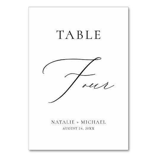 Moderne einfache Minimal Table Four Luxury Wedding Tischnummer (Vorderseite)