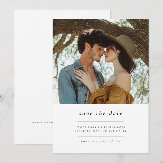 Moderne einfache minimale Foto-QR-Code-Hochzeit Save The Date (Vorne/Hinten)