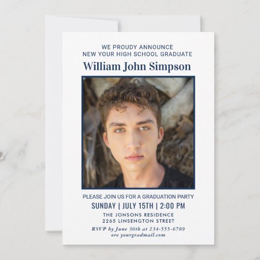 Moderne Einfache Minimalistisch-2-FOTO-Graduierung Einladung (Rückseite)