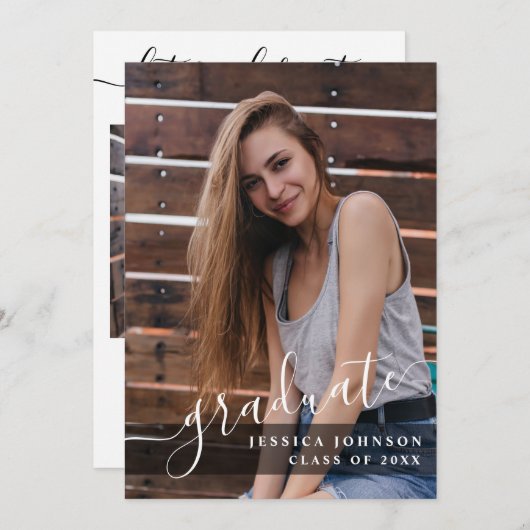 Moderne Einfache Minimalistisch-2-FOTO-Graduierung Einladung (Vorne/Hinten)