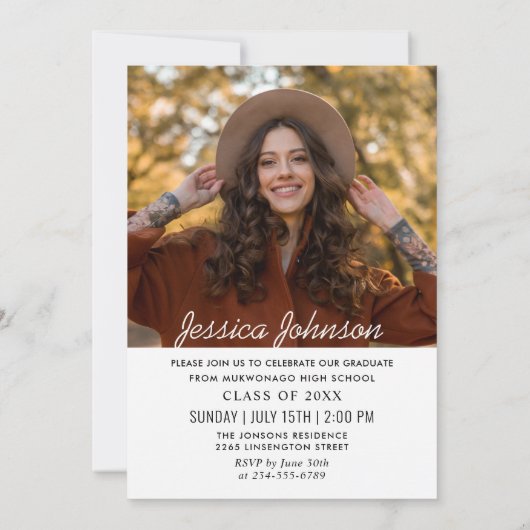 Moderne Einfache Minimalistisch-2-FOTO-Graduierung Einladung (Rückseite)