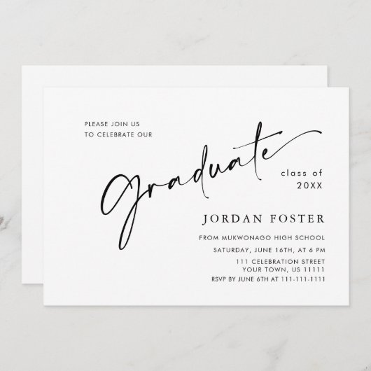 Moderne Einfache Minimalistisch Graduierungspartei Einladung (Vorne/Hinten)