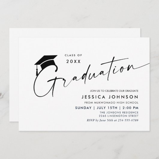 Moderne Einfache Minimalistisch Graduierungspartei Einladung (Vorne/Hinten)