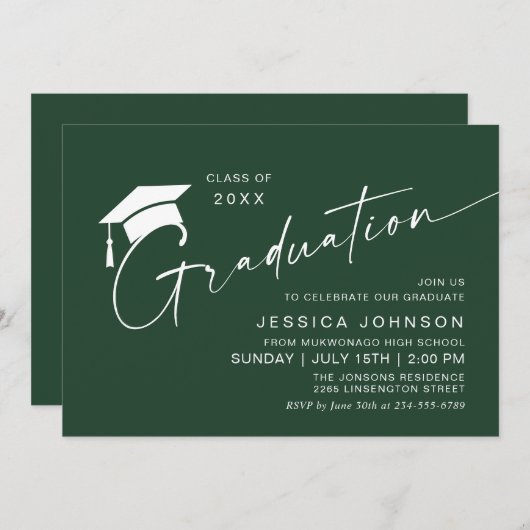Moderne Einfache Minimalistisch Graduierungspartei Einladung (Vorne/Hinten)
