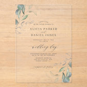 Moderne, einfache, minimalistisch-grüne Blatthochz Acryleinladungen (Vorderseite)