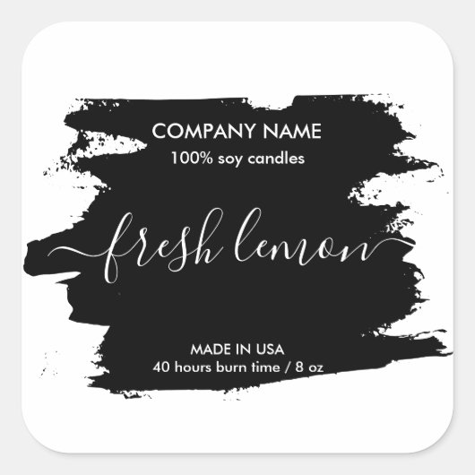 Moderne, einfache Minimalistisch-Soja-Kerze Schwar Quadratischer Aufkleber (Vorderseite)