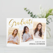 Moderne Einfache Minimalistische 3-FOTO-Graduierun Einladung (Stehend Vorderseite)