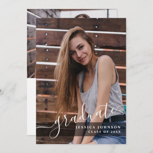 Moderne Einfache Minimalistische 3-FOTO-Graduierun Einladung (Vorne/Hinten)