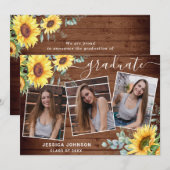 Moderne Einfache Minimalistische 3-FOTO-Graduierun Einladung (Vorne/Hinten)