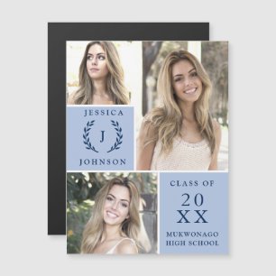 Moderne Einfache Minimalistische 3-FOTO-Graduierun Magneteinladung