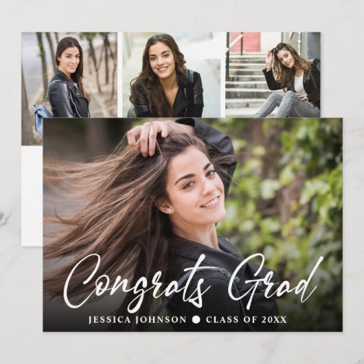 Moderne Einfache Minimalistische 4-FOTO-Graduierun Einladung (Vorne/Hinten)