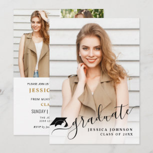 Moderne Einfache Minimalistische 4-FOTO-Graduierun Einladung