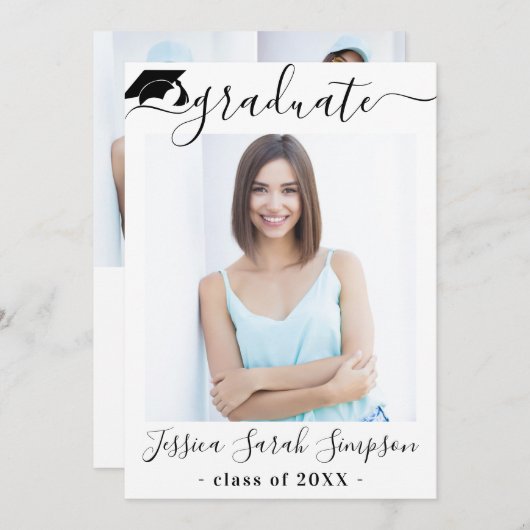 Moderne Einfache Minimalistische 4-FOTO-Graduierun Einladung (Vorne/Hinten)