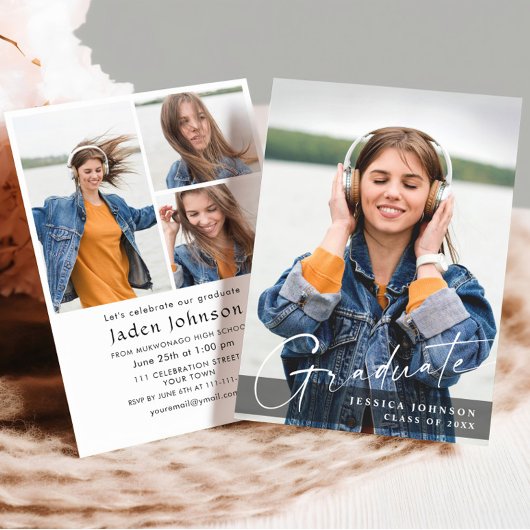 Moderne Einfache Minimalistische 4-FOTO-Graduierun Einladung