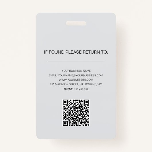 Moderne, einfache Minimalistische Foto-Sicherheit Ausweis (Rückseite)