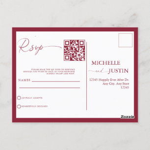 Moderne einfache minimalistische Hochzeit QR-Code  Postkarte