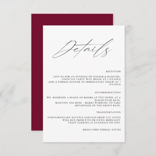 Moderne, einfache Minimalistische Hochzeitdetails Begleitkarte (Vorne/Hinten)