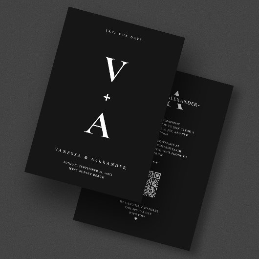 Moderne einfache Monogram Black Wedding Save The Date