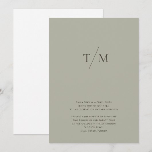 Moderne einfache Monogram Sage Mix & Match Wedding Einladung (Vorne/Hinten)