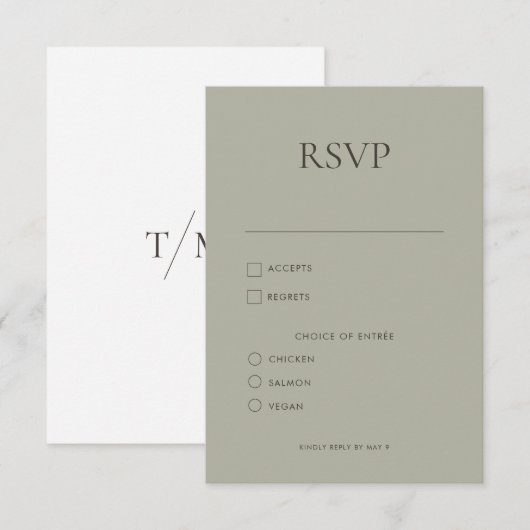 Moderne einfache Monogram Sage Mix & Match Wedding RSVP Karte (Vorne/Hinten)