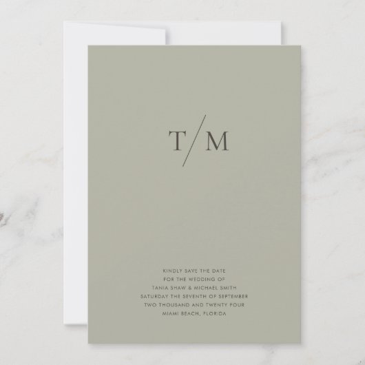 Moderne einfache Monogram Sage Mix & Match Wedding Save The Date (Vorderseite)