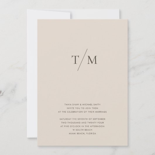 Moderne einfache Monogram Sand Mix & Match Wedding Einladung (Vorderseite)