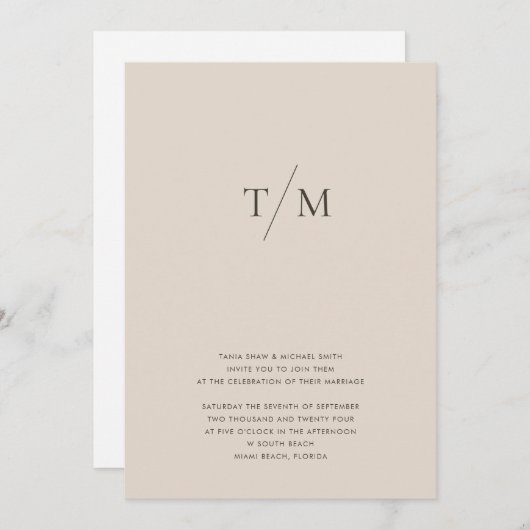 Moderne einfache Monogram Sand Mix & Match Wedding Einladung (Vorne/Hinten)
