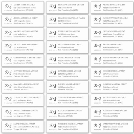 Moderne einfache Monogram Wedding Guest Address Aufkleber (Vorderseite)