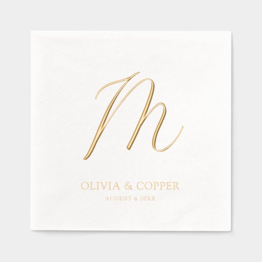 Moderne einfache Monogramm-Hochzeit Servietten Mit Folie (Vorderseite)