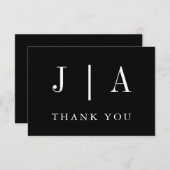 Moderne, einfache Monogramm mit schwarzem und weiß Dankeskarte (Vorne/Hinten)