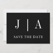 Moderne, einfache Monogramm mit schwarzem und weiß Save The Date (Vorderseite)