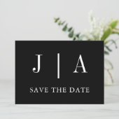 Moderne, einfache Monogramm mit schwarzem und weiß Save The Date (Stehend Vorderseite)