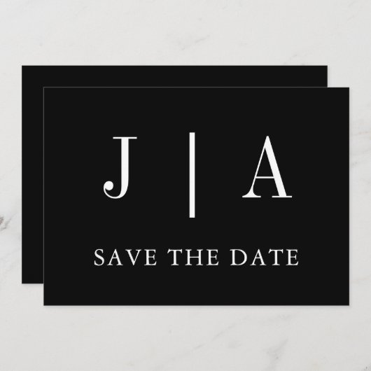 Moderne, einfache Monogramm mit schwarzem und weiß Save The Date (Vorne/Hinten)