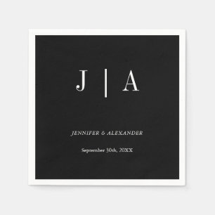 Moderne einfache Monogramm-Paarnamen Schwarz und W Serviette