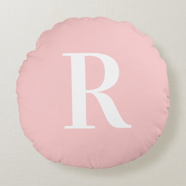 Moderne einfache Monogramm Rosa Rundes Kissen (Vorderseite)