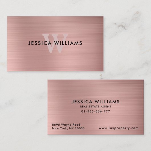 Moderne, einfache Monogramm-Rose Gold Visitenkarte (Vorne/Hinten)